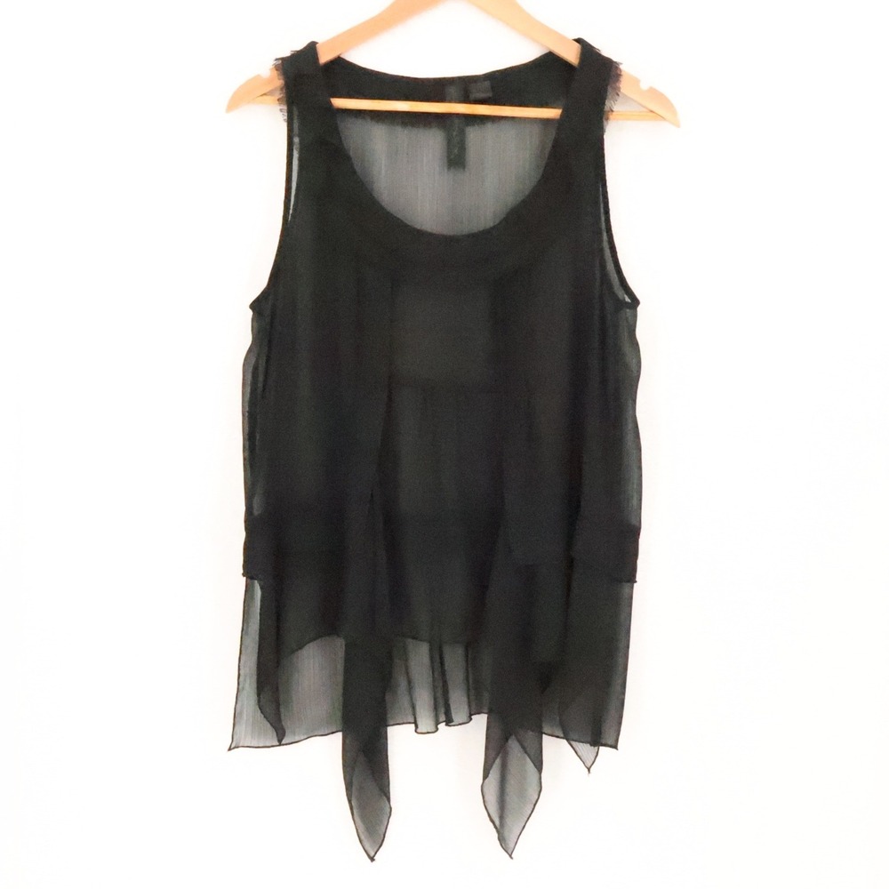 Sheer Layered Tank Top Womens Size M Black Gothic Whimsigoth Witchy Asymmetric